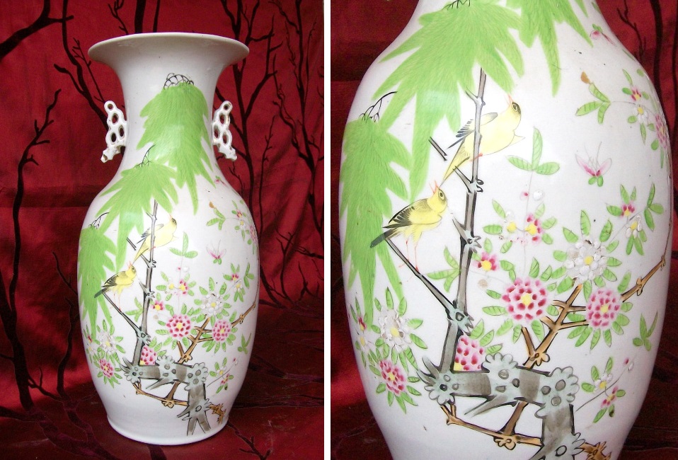Chinese Republic period 1911-1948 porcelain vase decorated with birds