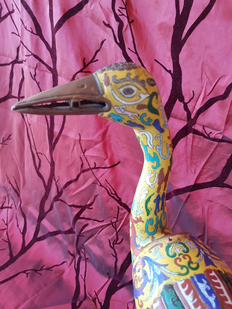 Pair of Chinese Cloisonne Storks - Detail 2