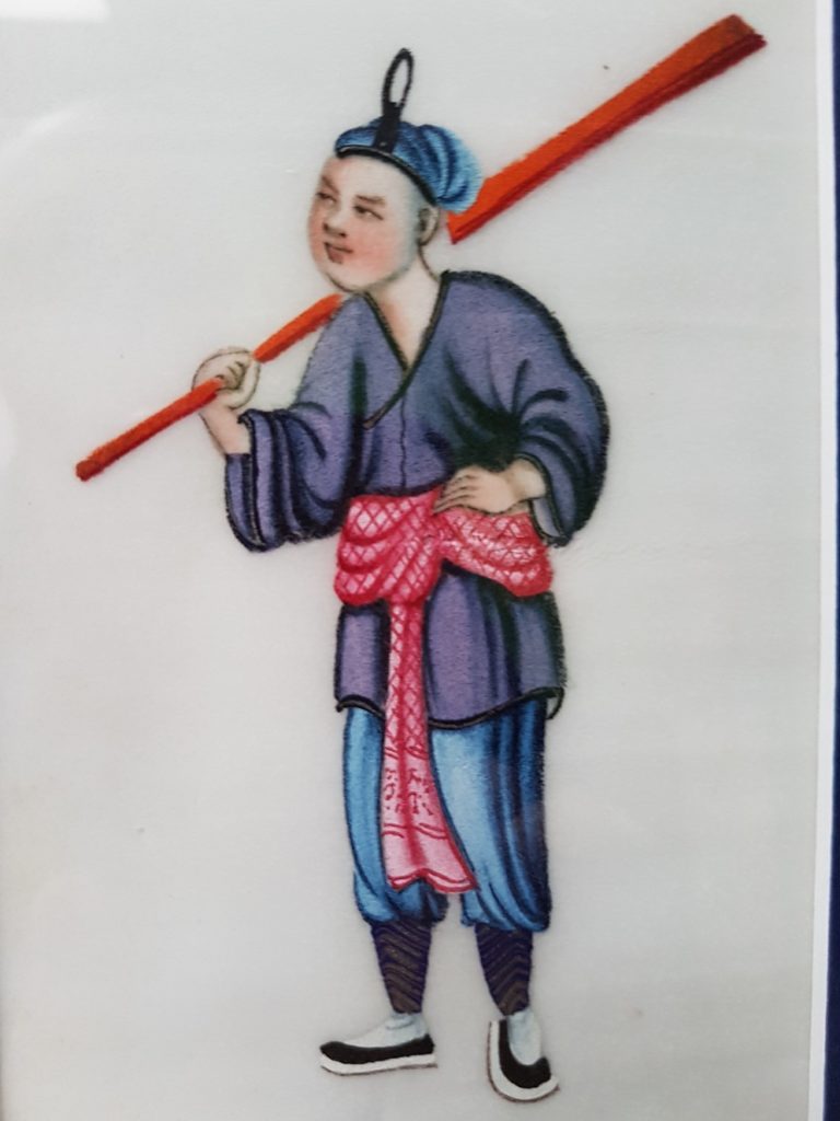Pit paper Painting of a Chinese Fisherman with Rowing Implements