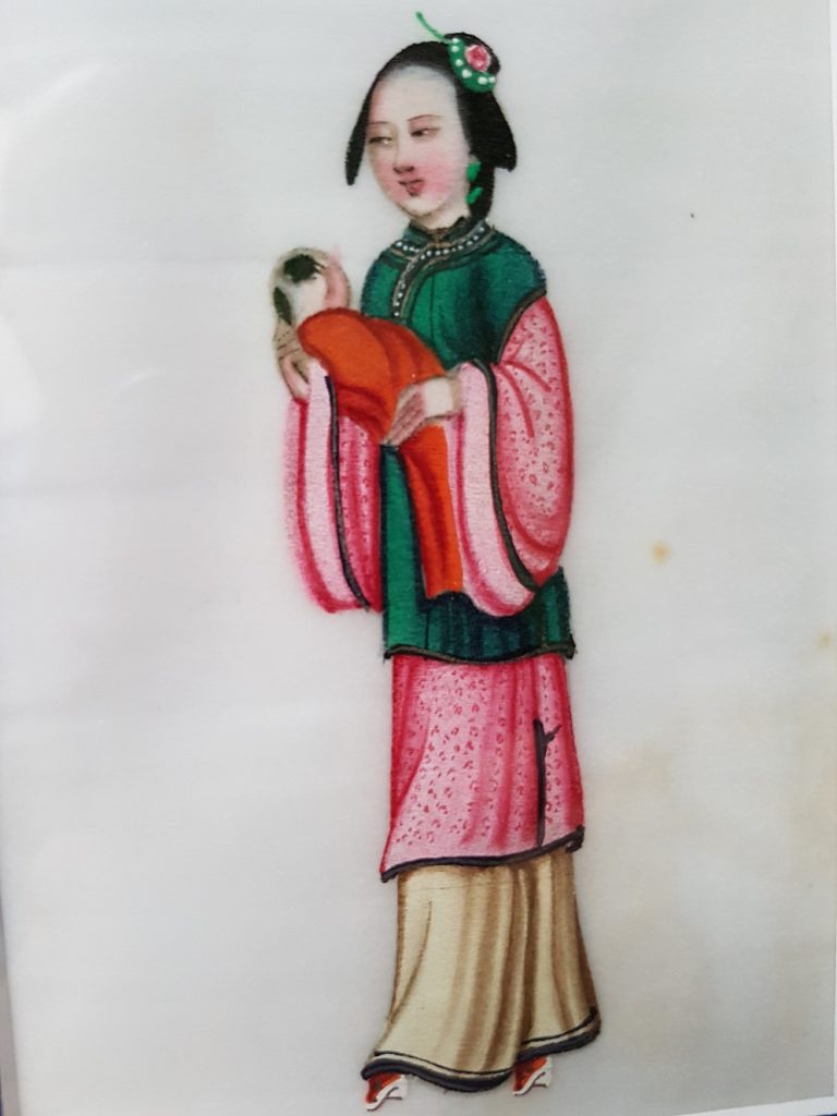 Pit paper Painting of a Chinese Lady Holding a Baby
