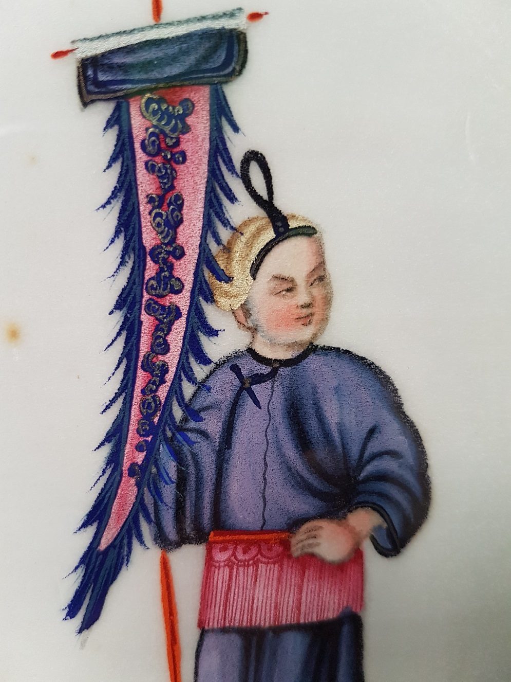 Pit paper Painting of a Chinese Man Holding a Colorful Banner