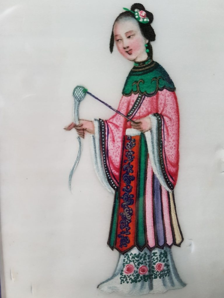 Pit paper Painting of a Chinese Elegant Lady Holding Spinning Implements