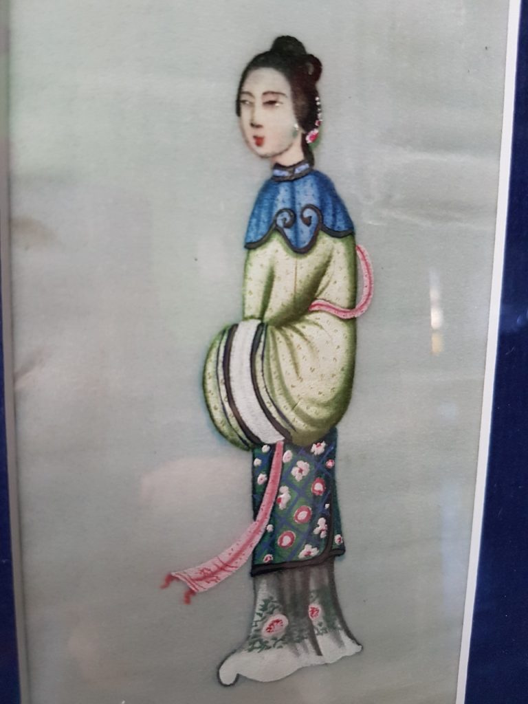 Pit paper Painting of a Chinese Elegant Lady with Pink Scarf