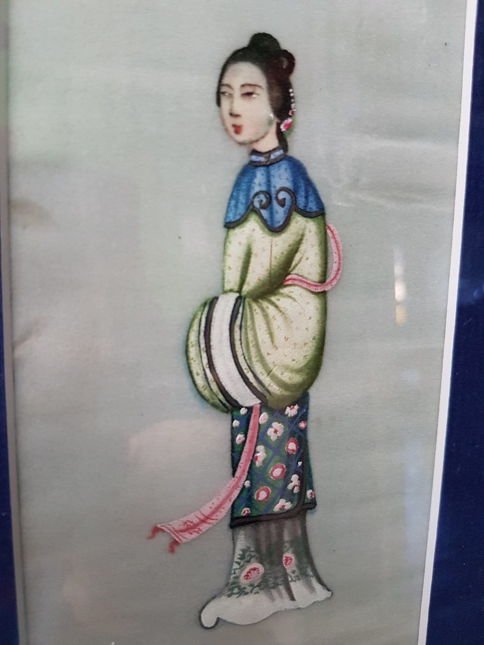 Pit paper Painting of a Chinese Elegant Lady with Pink Scarf