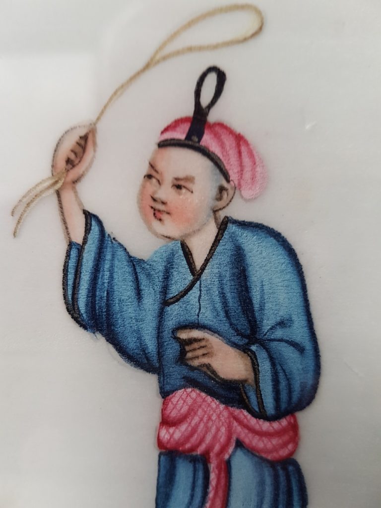 Pit paper Painting of a Chinese Man Holding a Rope