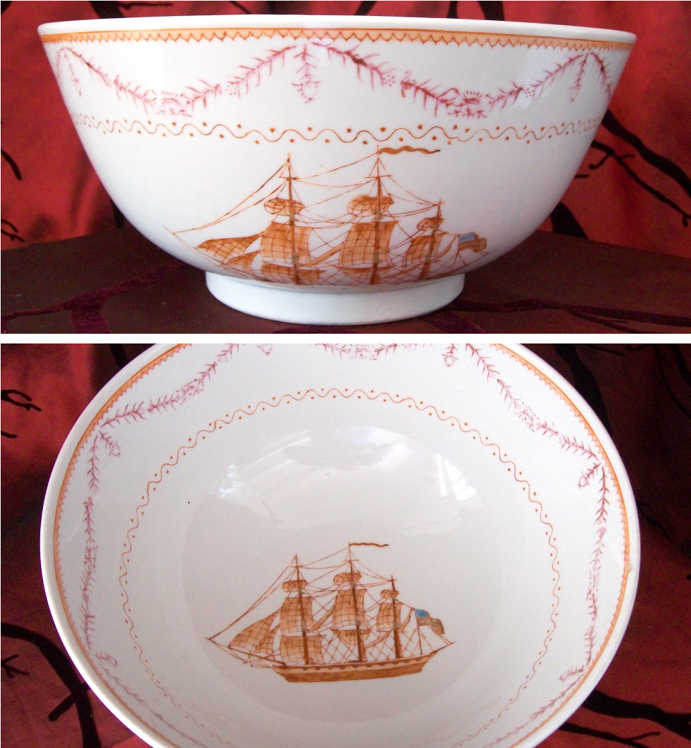 Circa-1900-rare-porcelain-bowl-with-American-flag-ship
