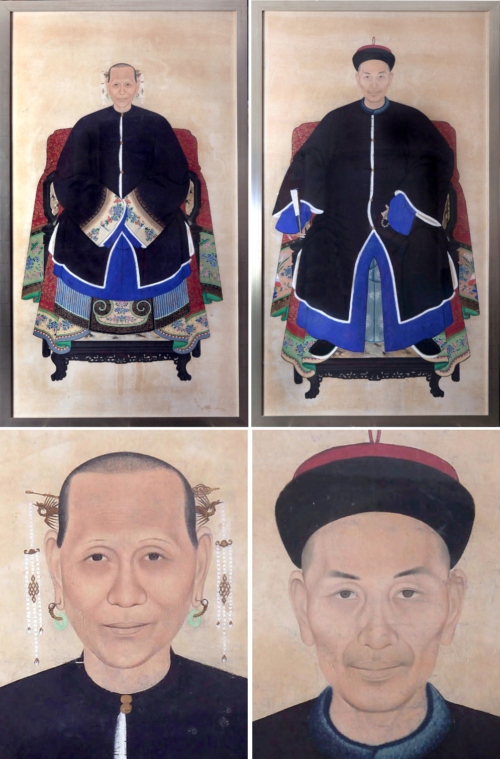 Qing dynasty (1644-1911) pair of ancestor portraits