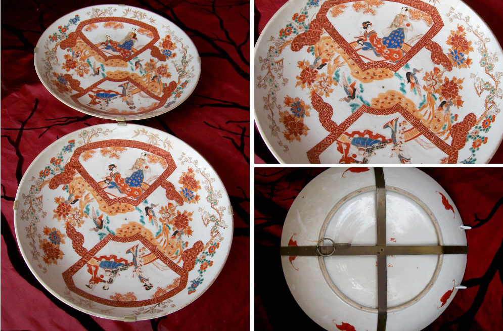 Meiji-period-1868-1912-pair-of-Japanese-porcelain-Kutani-chargers