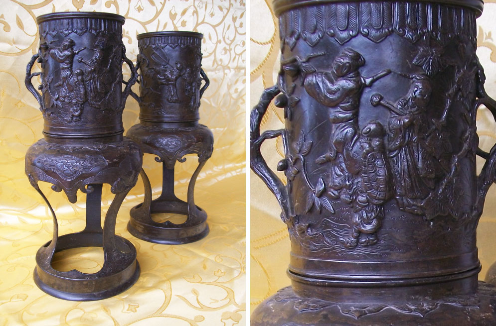 Meiji-period-1868-1912-bronze-Japanese-vases-with-court-scenes